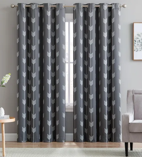 Vista 24 de HLC.ME Paneles de cortinas opacas con estampado de flechas para oscurecer la habitación, con ojales, para habitación de niños, juego de 2
