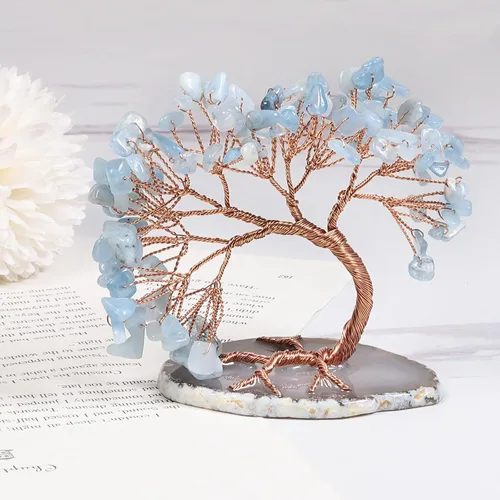 Vista 3 de Nupuyai Árbol de dinero de cristal curativo de alambre de cobre de 3-4 pulgadas para la buena suerte, base de rodajas de ágata bonsái, decoración