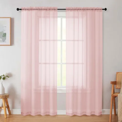 Vista 55 de 2 paneles de cortinas traslúcidas blancas para dormitorio, sala de estar, 96 pulgadas de largo, modernas, suaves, ligeras, con bolsillo para barra
