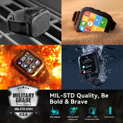 Vista 2 de AMAZTIM Reloj Inteligente, Batería Extra-Larga de 60 Días, Resistente al Agua 50M, Bluetooth Militar para Responder/Marcar Llamadas, Pantalla HD