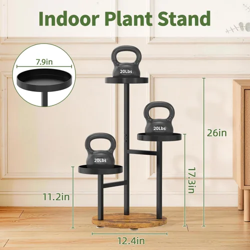 Vista 2 de LASZOLA Soporte de metal de 3 niveles para esquina interior, soporte de madera resistente para múltiples plantas, estante de exhibición de macetas