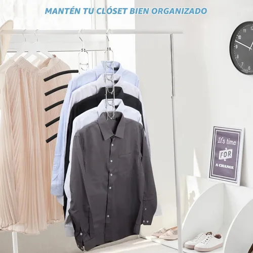 Vista 5 de Perchas de ropa que ahorran espacio, percha de metal multicapa, paquete de 2 perchas 5 en 1 que ahorran espacio, colgador acolchado de espuma