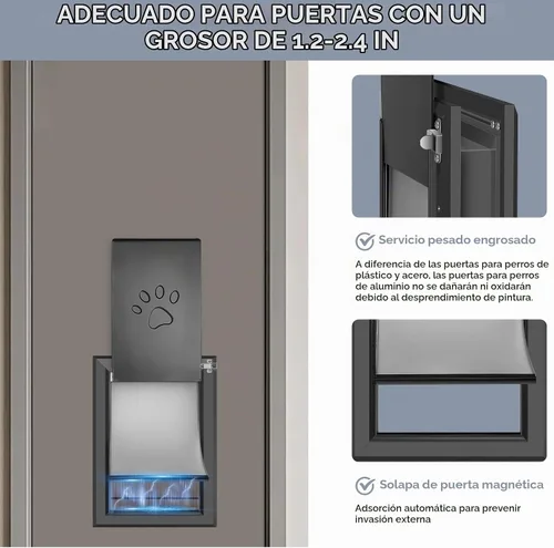 Vista 3 de [Petoasis] Puerta de perro resistente con 3 solapas, marco de aleación de aluminio a prueba de óxido