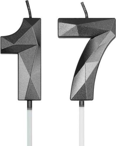 Vista 8 de Velas de cumpleaños número 17 y 71 para pastel, velas doradas con forma de diamante 3D con forma de diamante, decoraciones de cumpleaños