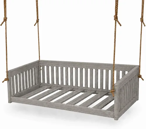 Vista 24 de Amish Twin Poly Lumber Wood Hanging Daybed, Antique Mahogany, USA Made Deep Seating Mission Collection HDPE Poly Lumber Twin Daybed with Rope