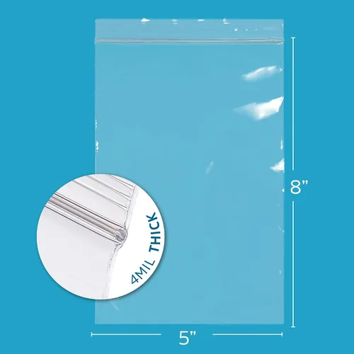 Vista 2 de Bolsas resistentes con cremallera de 5 x 8 pulgadas, 100 unidades, bolsas de plástico transparente con cierre de cremallera, bolsas de polietileno