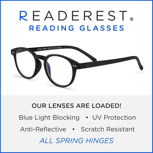Vista 4 de Readerest Round Blue Light Reading Glasses - Computer Glasses w/Spring Hinges - UV Protection, Anti Glare & Eye Strain