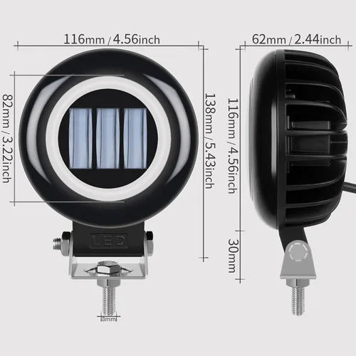Vista 3 de Luz Antiniebla Redonda de 5 Pulgadas 30W Pods LED Blancos Haz de Inundación Para Automóvil 4x4 Todoterreno Camión 12V 24V LED Ojos de Ángel Ámbar