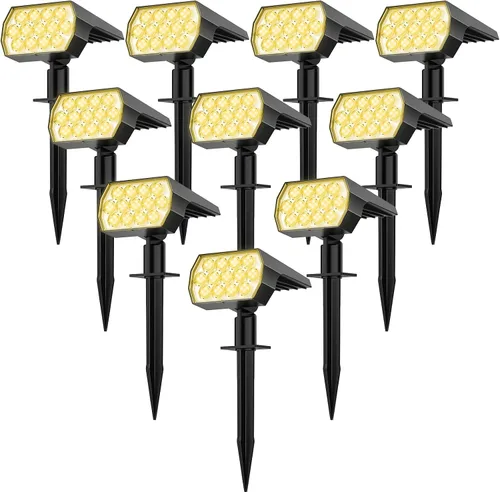 Vista 13 de WELALO Focos solares para exteriores, [2 unidades/65 LED/3 modos] focos solares de paisaje, luces de seguridad alimentadas por energía solar, luces