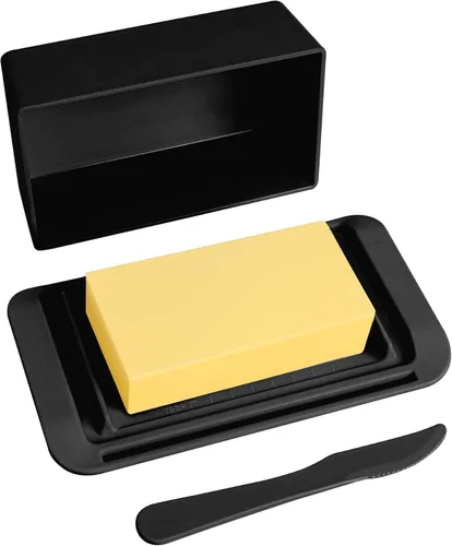 Vista 9 de Mantequillera de bambú con tapa y cuchillo, pequeño recipiente para mantequilla para un palo de mantequilla, recipiente para mantequilla