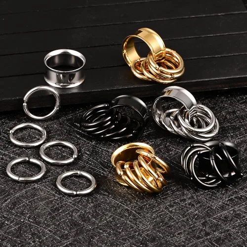 Vista 8 de DOEARKO 2 tapones para los oídos de acero inoxidable 316, túneles a juego, anillos de nariz, estiradores, piercings corporales, joyería