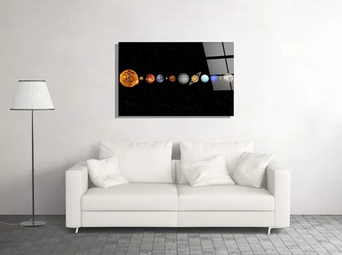 Vista 2 de Decoración del espacio de los planetas del sistema solar Impresión de cristal de la pared del arte de la pared