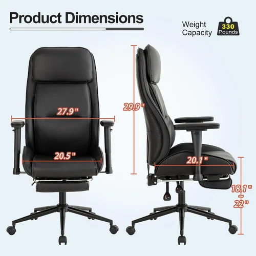 Vista 2 de High Back Office Desk Chair,Ergonomic Reclining Office Chair,Modern Swivel Computer Chair,Leather Chair with Lumbar Support (Black)