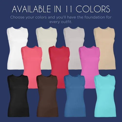 Vista 5 de Camiseta sin mangas para mujer - Algodón - Cuello alto, diseño de hombro completo