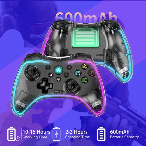 Vista 8 de Megadream Controlador de juego inalámbrico transparente Gamepad para iOS Android PC NS Switch PS5 PS4 PS3 Steam Deck funciona con iPhone 14131211X