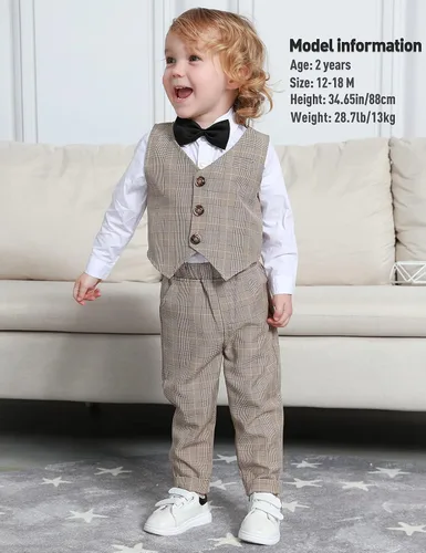 Vista 96 de A&J DESIGN Conjunto de traje de caballero para niños pequeños, 3 piezas, camisas, chaleco y pantalones