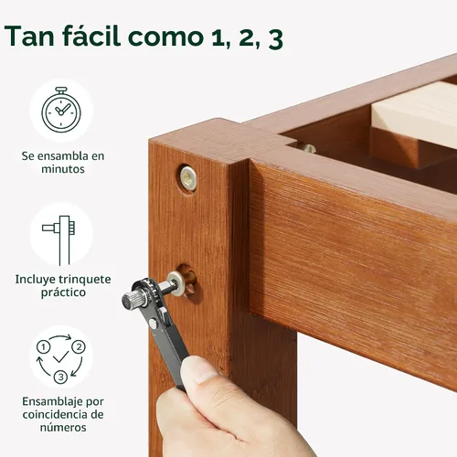 Vista 5 de Zinus Leah - Marco de cama de plataforma de bambú con cabecero, no necesita somier, soporte de listones de madera, fácil de montar