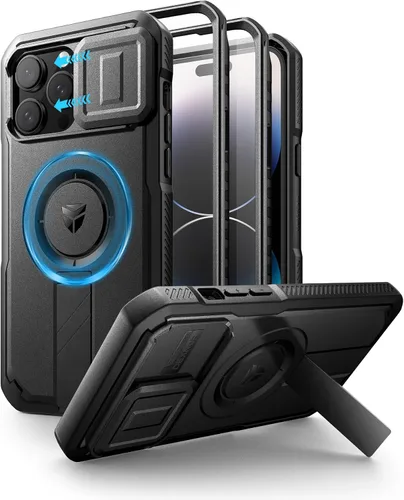 Vista 18 de Dexnor - Funda para iPhone 12 & iPhone 12 Pro con tapa deslizante para cámara, soporte ajustable y protector de pantalla integrado, carcasa