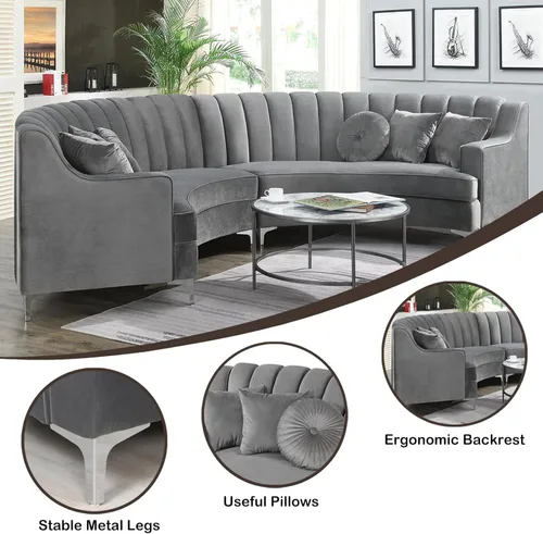 Vista 25 de Legend Vansen L - Sofá de terciopelo semicírculo de 141.34 pulgadas, sofá modular curvado de gran tamaño para sala de estar, oficina, apartamento