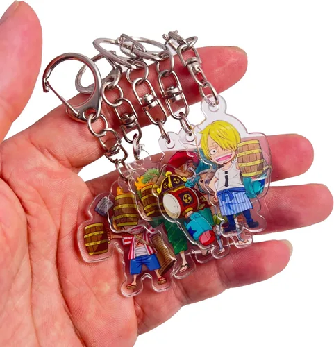 Vista 2 de 5 unidsset de una pieza llaveros para mochilas anime zoro luffy sanji usoppu frank acrílico llaveros pequeño regalo para una pieza fans únicos