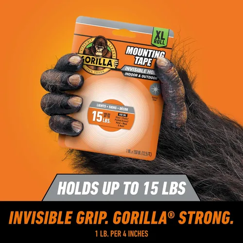 Vista 2 de Gorilla Cinta de Montaje Resistente y Transparente de Doble Cara, Cinta Transparente, 1" x 150" (Paquete de 1) - Resistente a la Intemperie