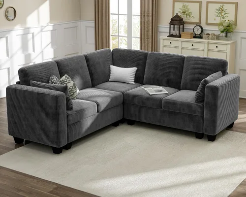 Vista 13 de CHIC HOUSE Sofá modular modular con otomanas de almacenamiento, sofá de pana para espacios pequeños y apartamentos, sofá esquinero convertible