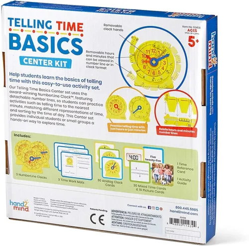 Vista 8 de Hand2Mind Telling Time Basics - Kit de actividades para aprender a decir la hora con reloj analógico para el aula, para niños, color amarillo