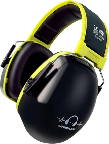 Vista 9 de SAFEBUILDER - Orejeras de protección auditiva con reducción de ruido NRR 28dB ajustables para trabajar y segar SK-06P Amarillo