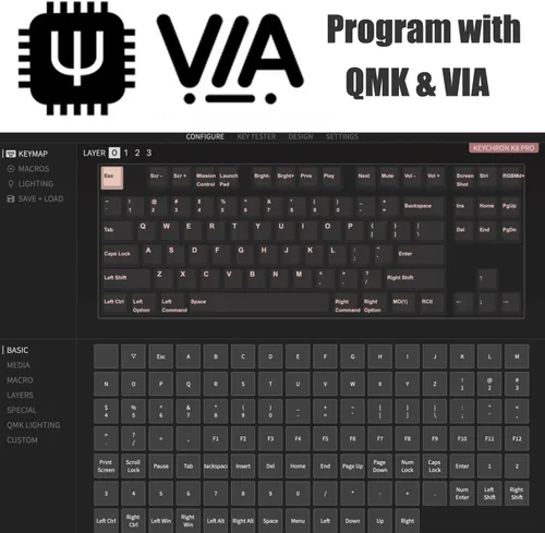 Vista 6 de Keychron K8 Pro QMKVIA Teclado mecánico inalámbrico TKL personalizable con cable macro programable con interruptor Gateron G Pro marrón