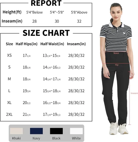 Vista 6 de QBK Pantalones de golf para mujer, tallas pequeñasregularesaltas, ajuste delgado, ligeros, elásticos, pantalones casuales de trabajo con cintura alta
