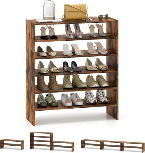 Vista 12 de Giantex zapatero vertical 3 en 1, organizador de almacenamiento de zapatos de 6 niveles de pie con diseño apilable para 18 pares, estante de zapatos