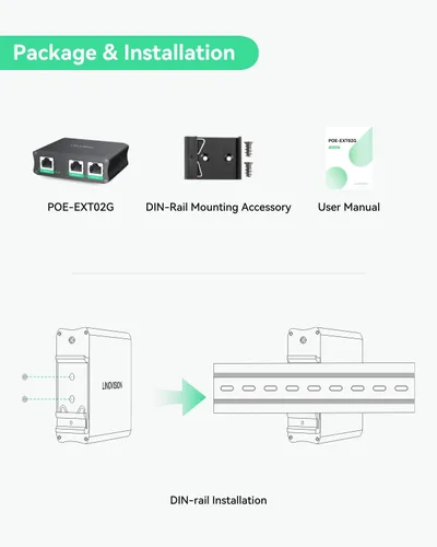 Vista 9 de LINOVISION Interruptor de paso PoE Gigabit de 2 puertos y extensor PoE
