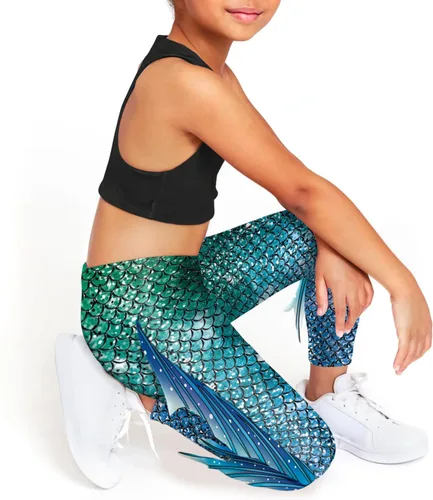 Vista 2 de Mermaid Leggings for Girls Fish Scale Printing Yoga Pants Halloween Costume Tights Mermaid Birthday Outfit