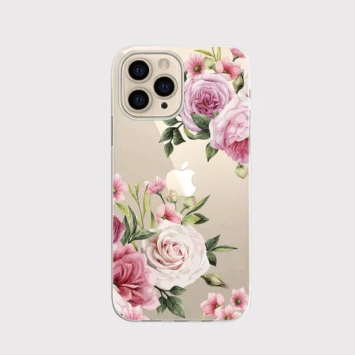 Vista 3 de Blingy's Funda para iPhone 13 Pro (6.1 pulgadas), bonito patrón de rosas retro con diseño de flores de rosa, transparente, funda protectora