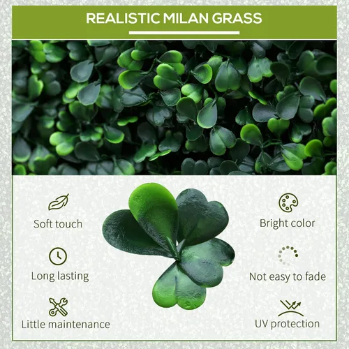 Vista 3 de Outsunny 12 piezas de 20 x 20 pulgadas cuadradas de plantas de privacidad artificiales con protección UV; imitación de hierba de Milán para muro