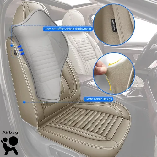 Vista 3 de Fundas de asiento delantero para Chevy/Chevrolet Bolt 2013-2020: fundas de asiento de cuero transpirables e impermeables (2 asientos, beige)
