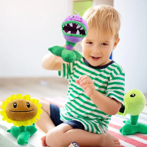 Vista 7 de Maikerry Juguete de peluche de 3 piezas de plantas y zombies vs peluche, figura de PVZ de 8 pulgadas de alto para niños, gran regalo para niños