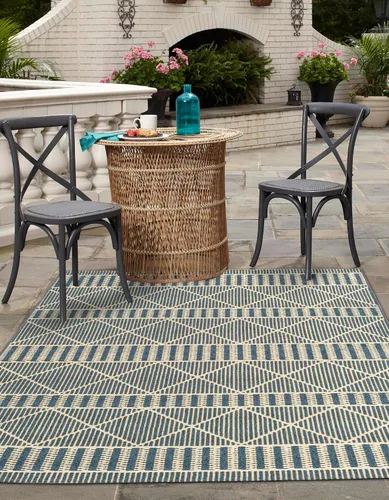 Vista 4 de Unique Loom Outdoor Trellis Collection - Alfombra de área - Dalyan (2 x 3 pies 1 pulgada, rectangular, azul/marfil)
