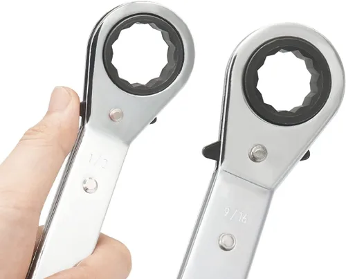 Vista 5 de Llave de trinquete universal reversible de 1/2-9/16 pulgadas, extremo de caja imperial de doble desplazamiento, acero Cr-V cromado mate, resistente