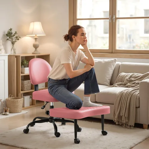 Vista 8 de Homall - Silla de oficina de escritorio ergonómica con patas cruzadas y ruedas, giro de 360° y altura ajustable para meditación y TDAH, silla