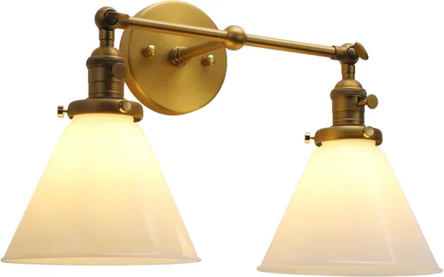 Vista 10 de PERMO Aplique doble vintage industrial negro 2 luces apliques de pared con embudo de vidrio acampanado pantalla de vidrio de leche antiguo