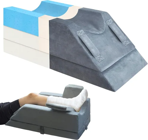 Vista 10 de KingPavonini Almohadas de elevación de piernas ajustables de 4 alturas para después de la cirugía con curva ergonómica, almohada de cuña de espuma
