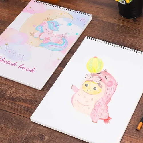 Vista 7 de Cuaderno de bocetos, 100 páginas (50 hojas), bloc de bocetos de artista encuadernado en espiral, papel de dibujo sin ácido para dibujo, pintura