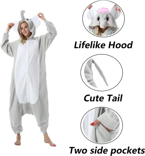 Vista 4 de SimZoo Adult Animal Onesie Pajamas, Men and Women's Animal Cosplay Costume Sleepwear, One-Piece Unisex Homewear