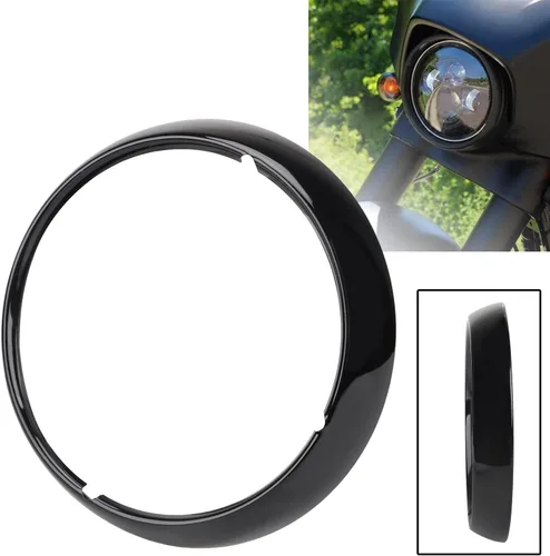 Vista 2 de 7 pulgadas de metal negro faro cabeza bisel faro adorno adorno anillo cubierta para Harley Touring Road King Electra Street Glide FLHT FLHR