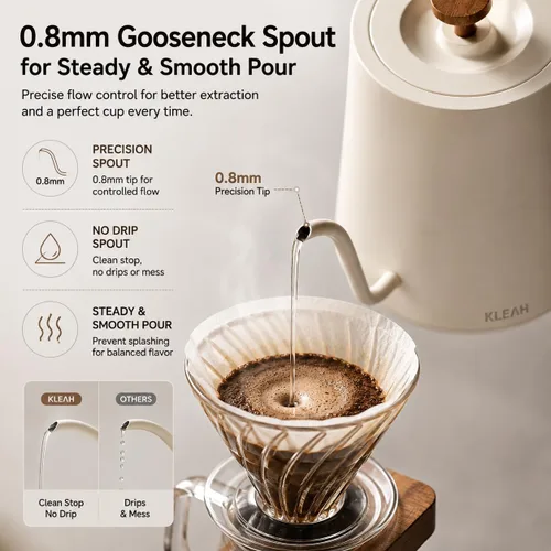 Vista 2 de KLEAH Hervidor eléctrico de cuello de cisne con control de temperatura – Hervidor de té y café de apagado automático de 0.8L, caldera de agua Blanco