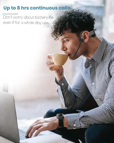Vista 6 de Auriculares Bluetooth de conducción ósea con micrófono ENC Boom Mic Auriculares inalámbricos para computadora con micrófono Cancelación de ruido