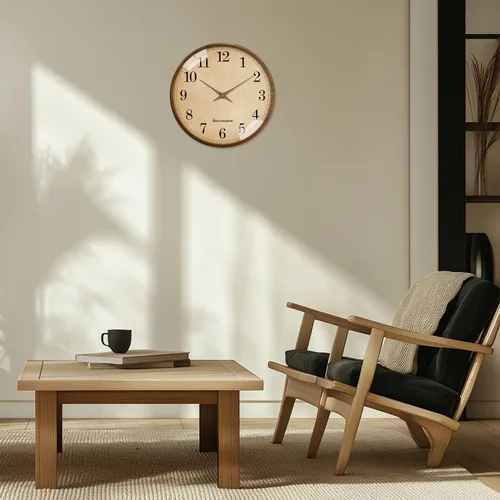 Vista 3 de Reloj de pared de madera maciza con pilas de 12 pulgadas Marrón