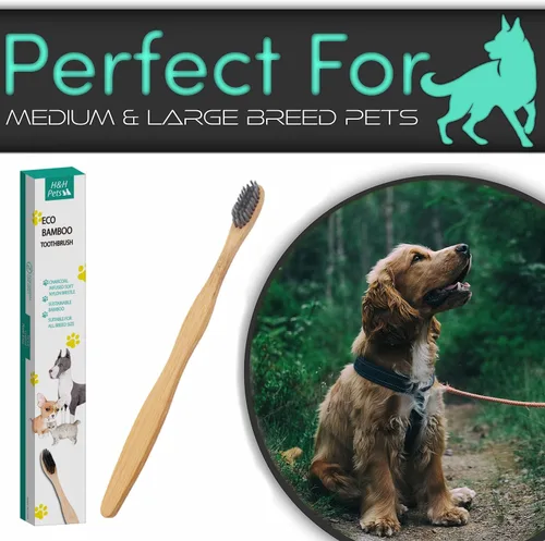 Vista 4 de H&H Pets Juego de cepillos de dientes de bambú para perros y gatos, cerdas ultrasuaves y cepillo de dientes de madera biodegradable, suministros