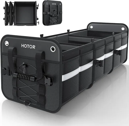 Vista 10 de HOTOR Organizador de maletero para SUV – Caja de almacenamiento de coche con tiras reflectantes, organizador plegable de coche con gran capacidad